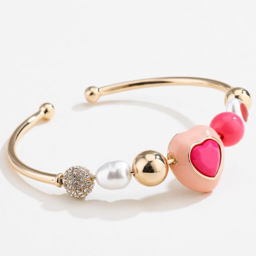 Fashion Original Design Heart Peach Pearl Combination Bracelet Suit – Bild 2