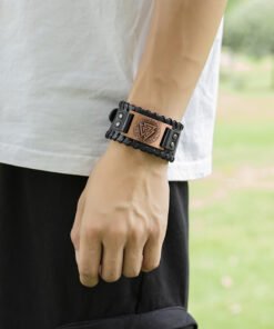 Nordic Viking Totem Triangle Energy Men's Leather Bracelet