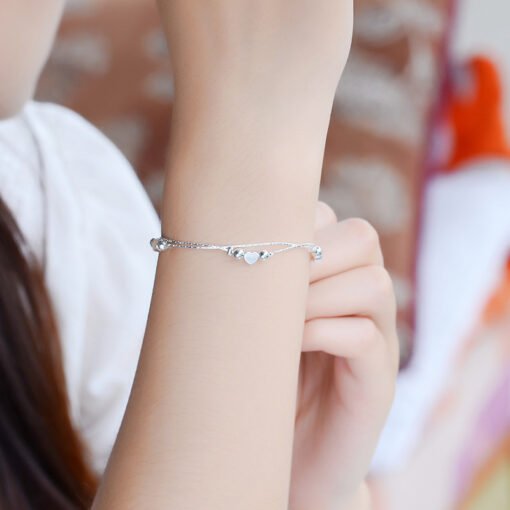 Korean Fashion Heart Bracelet Women's Double Layered Wear Light Bead Heart-shaped - Image 4
