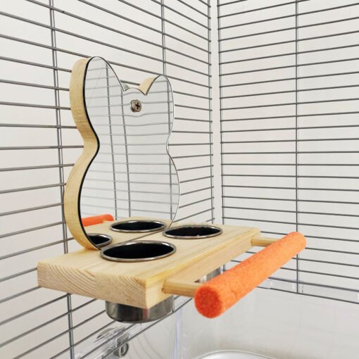 Parrot Puzzle Bird Toy Grinding Claw Stand Stainless Steel Food Cup Mirror - Hình ảnh 4