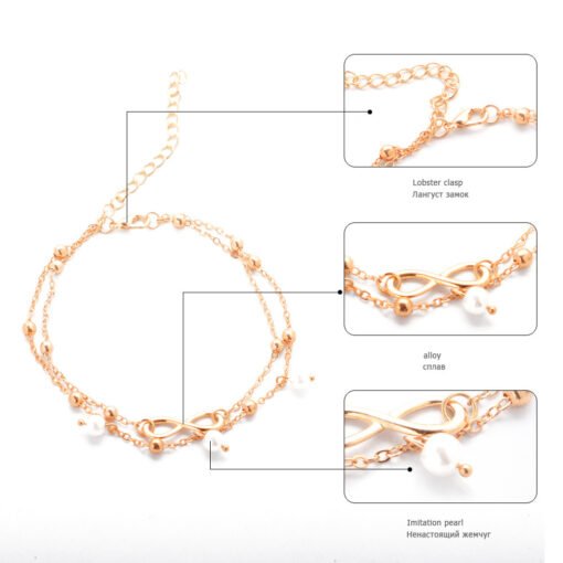 Women's Alloy Anklet With 8-shaped Double-layer Pearls - Image 4