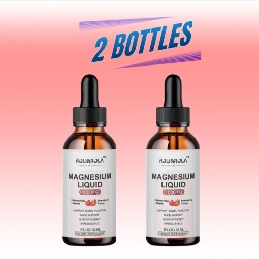 Magnesium Glycinate Liquid Drops - ROLI&ROLA With Cellulose Fiber, Vitamins B6, C, D, Zinc At Night, Digestive Health, Strawberry Flavour 30mlX2 Packets - immagine 6