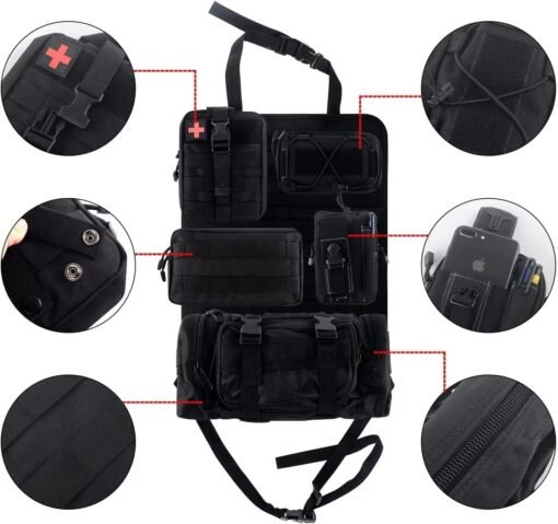 Molle Nylon Tactical Car Seat Organiser Front Seat Back Storage Bag Backrest Protector With 5 Pockets For All Vehicles - Imagen 10