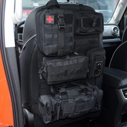 Molle Nylon Tactical Car Seat Organiser Front Seat Back Storage Bag Backrest Protector With 5 Pockets For All Vehicles - Imagen 4