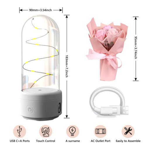Creative 2 In 1 Bouquet LED Light And Bluetooth-compatible Speaker Mother's Day Gift Rose Luminous Night Light Ornament In Glass Cover - Imagen 10