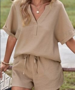 Women's Solid Color Loose Fit Casual 2-Piece Set Conjunto Short Summer Sets