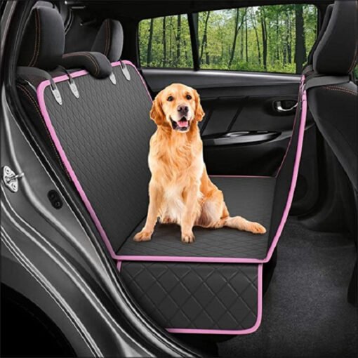 Mesh Dog Car Seat Cover - Hammock Style with Zipper, Pocket & Safety Features for Rear Back Seat Travel - Image 4