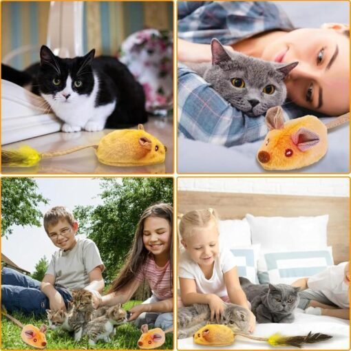 Interactive Cat Toys Mouse With LED Lights ForIndoor Cats USB Rechargeable Cat Mouse Toysfor Cats, Moving Automatic Chirping Squeakywith Feather Tail For All Breeds Cat Catnip Toys Forinteractive Toys - Hình ảnh 2