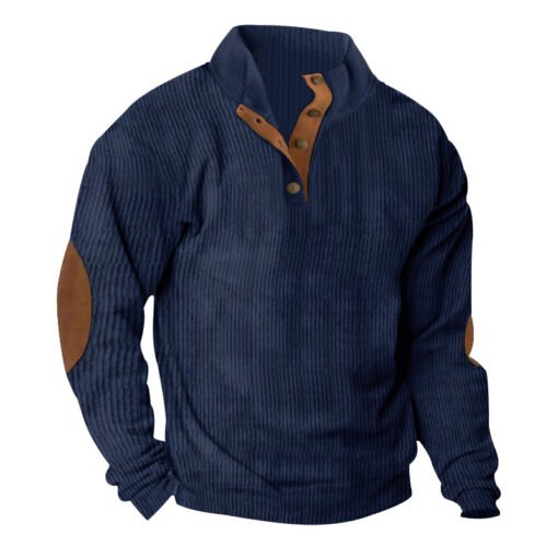 Corduroy Casual Stand Collar Long-sleeved Sweater - 图片 4
