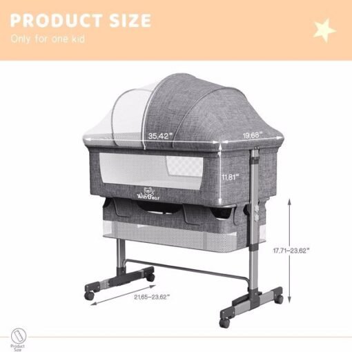 3-in-1 Bedside Crib With Mosquito Net, Large Storage Bag, Comfortable Mattress With Lockable Wheels, Grey - Larawan 5