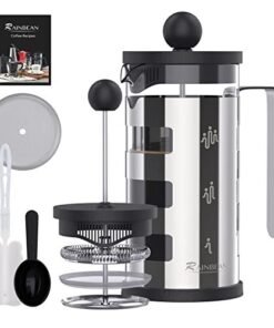 French Press Cafetiere 4 Cups, Stainless Steel Body Shell Coffee Maker- Heat Resistant - Stainless Steel Filter Coffee Press For Coffee Lover, Silver, 350 Ml & 600ml