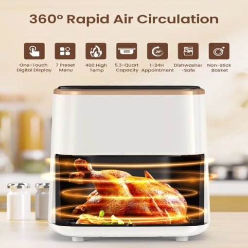 Air Fryer, 5.3Qt With Observation Window, 7 Custom Presets, Intelligent Digital Touch Screen, Non Stick Pan And Dishwasher Safety Basket FBA Warehouse Shipment, Amazon Banned - Larawan 2