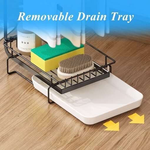 Kitchen Sink Sponge Rack With Drain Tray, Kitchen Sink Organizer Sponge Brush Soap Pan Metal Shelf,  - Prohibited Temu, Not Shipped On Weekends - immagine 3