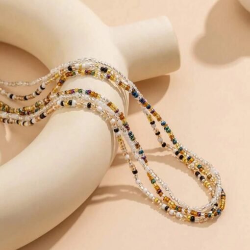 Fashion Three Trend Mixed Color Bead Waist Chain Female Beach Vacation Style Body Chains Suit - Image 2
