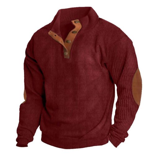 Corduroy Casual Stand Collar Long-sleeved Sweater - 图片 2