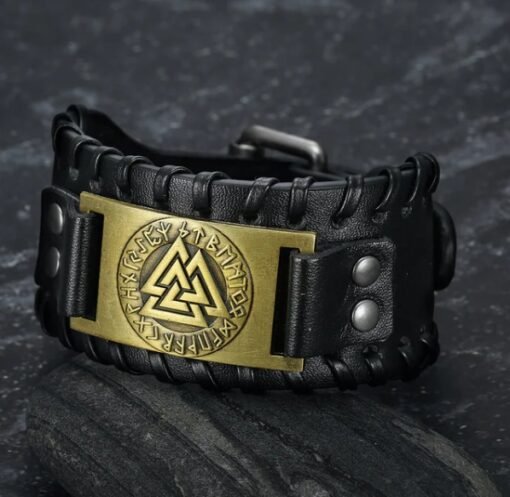 Nordic Viking Totem Triangle Energy Men's Leather Bracelet - Imagen 3