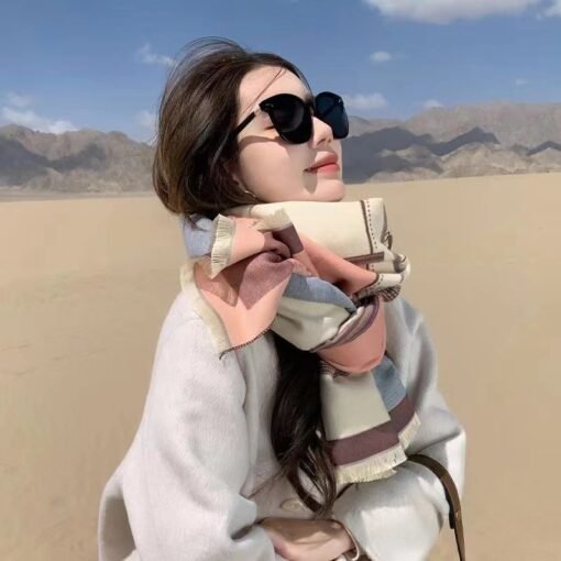 Korean Style Contrast Color Artificial Cashmere Scarf Women's New Winter - Bild 8