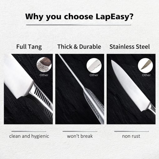 Kitchen Knife Set. LapEasy 15 Piece Knife Sets With Block Chef Knife Stainless Steel Hollow Handle Cutlery With Manual Sharpener - immagine 7
