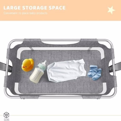 3-in-1 Bedside Crib With Mosquito Net, Large Storage Bag, Comfortable Mattress With Lockable Wheels, Grey - Larawan 6