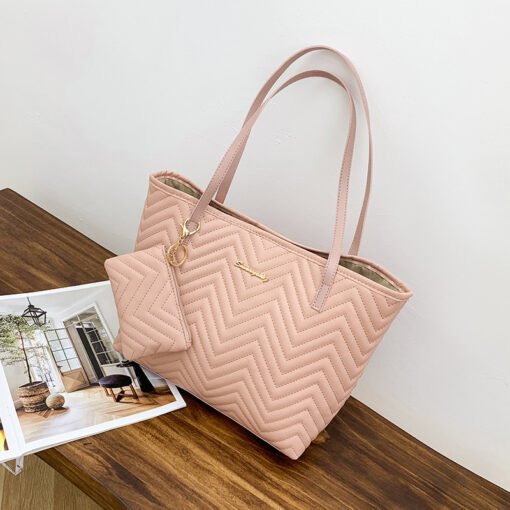 Women's Fashionable Wave Pattern Diamond Plaid Embroidered Shoulder Bag - Imagen 8
