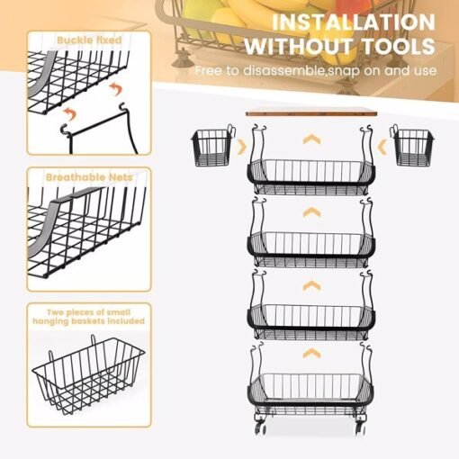 5-layer Fruit Basket, Used For Kitchen Organizer And Storage, Stackable Metal Wire Basket Vertical Cart, Prohibited Temu, Not Shipped On Weekends - Image 9