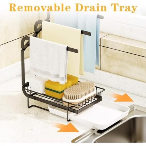 Kitchen Sink Sponge Rack With Drain Tray, Kitchen Sink Organizer Sponge Brush Soap Pan Metal Shelf,  - Prohibited Temu, Not Shipped On Weekends - immagine 4
