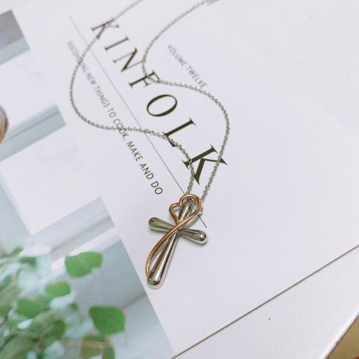 Heart-shaped Cross Necklace Simple Color Separation Electroplating - Image 3