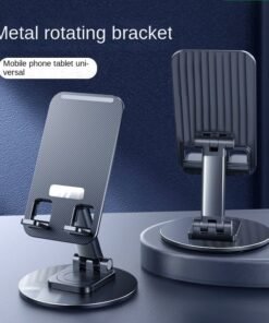 Foldable Phone Stand For Desk - Height Adjustable Cell Phone Holder Portable Cellphone Cradle Desktop Dock Metal Base 360 Degree Rotatable Compatible With Phone Tablet PC