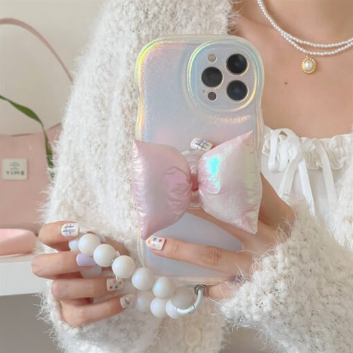 Ladies Super Fairy Laser Powder Bowknot Phone Case - Image 5