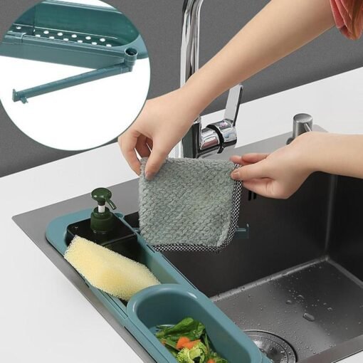 Telescopic Sink Rack Soap Sponge Holder Kitchen Sinks Organizer Adjustable Sinks Drainer Rack Storage Basket Kitchen Accessories - immagine 3