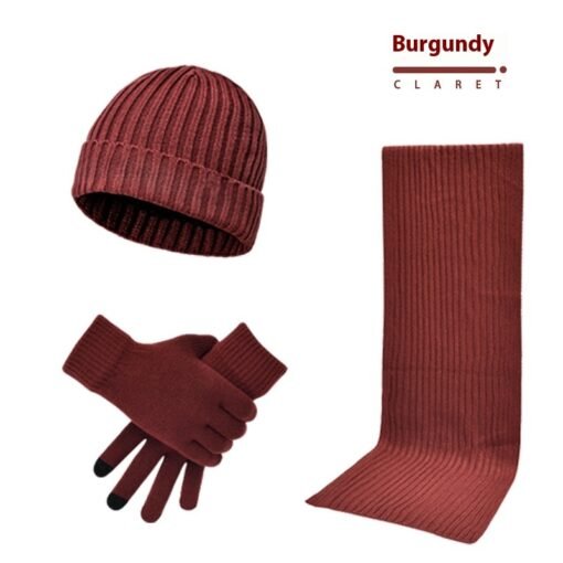 Men's And Women's Knitted Thickened Warm Wool Hat Scarf Gloves Three-piece Set - Hình ảnh 6