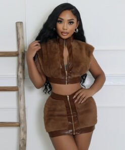 Women's Velvet Stitching Leather Bag Hip Suit