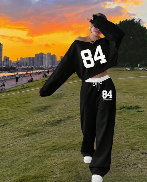 European And American Loose Casual Print Trousers Sweater Suit - Image 7