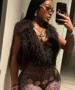 Vest Fashion Bare Back Fur Collar Halter Top