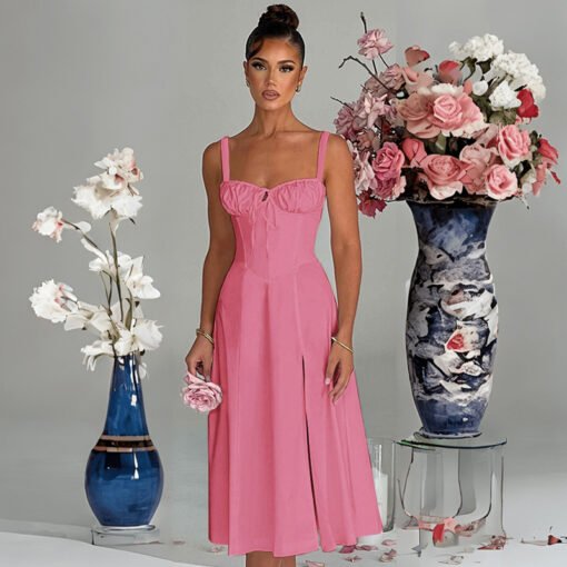 Casual Lace Up Slim Fit Slit Sling Dress - Image 8