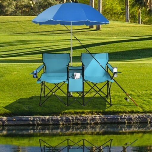 Portable Folding Picnic Double Chair With Umbrella - Larawan 2