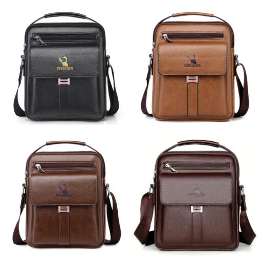 Leather Messenger Crossbody Shoulder Bag For Men Work Business Casual Adjustable Straps With  Metal Zipper - 图片 3