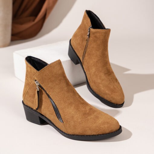 Women's Suede Rubber Cloth Fashion Boots Chunky Heel Booties - Bild 4