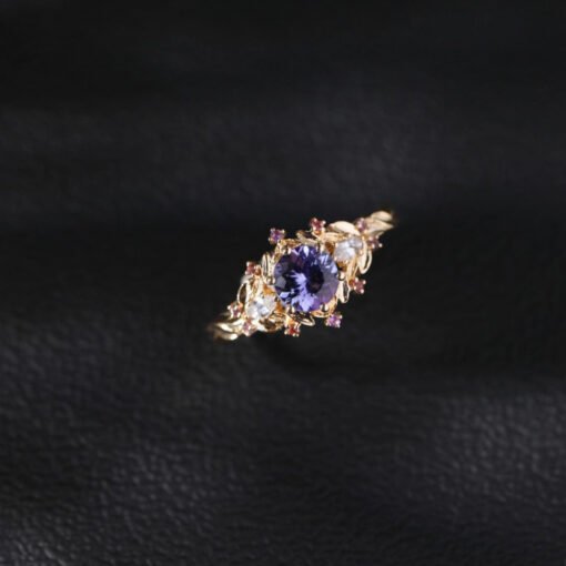 Women's Mid-ancient Carved Gold Flash Diamond Gold Blue Spot Drill Zircon Ring - Bild 6
