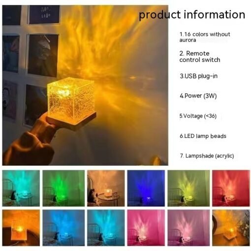 16 Colors LED Water Ripple Ambient Night Light USB Rotating Projection Crystal Table Lamp RGB Dimmable Home Decoration - immagine 5
