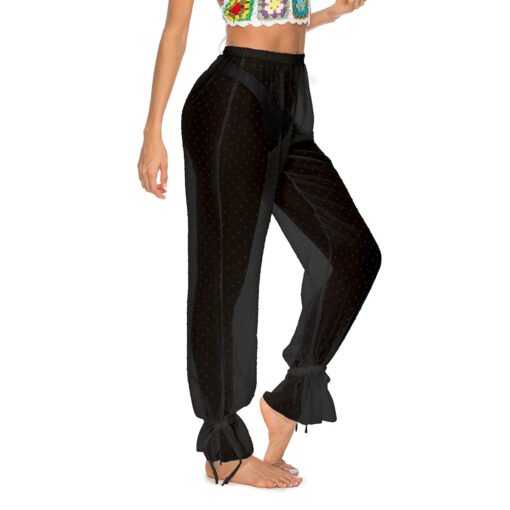 Women's Mesh Jacquard Ankle Banded Pants Slightly Transparent - Image 5