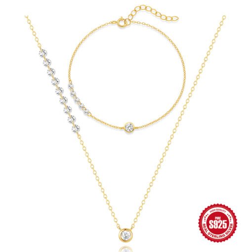 Sterling Silver Super Round Bag Inlaid Zircon Bracelet Necklace - Hình ảnh 6
