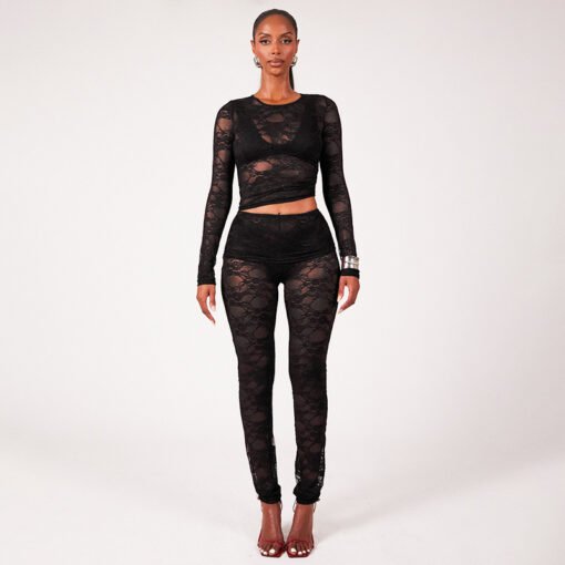 Stitching Lace See-through Trousers Two-piece Set - Imagen 7
