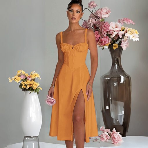 Casual Lace Up Slim Fit Slit Sling Dress - Image 6