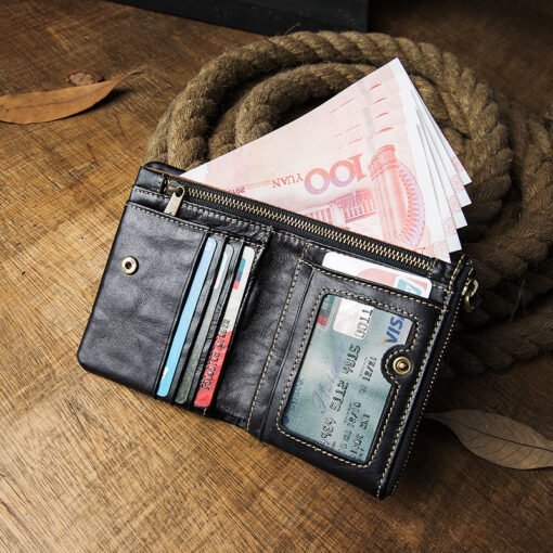 Men's Short Genuine Leather Vertical Casual Zipper Wallet - immagine 4