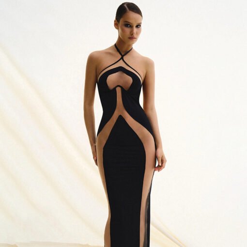 Halter Spaghetti Straps Slim Fit Hollow Sexy Dress - immagine 5