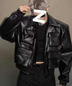 Trendy Korean Style Cutting Design Leisure Leather Jacket Top