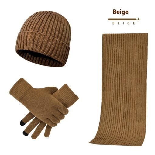 Men's And Women's Knitted Thickened Warm Wool Hat Scarf Gloves Three-piece Set - Hình ảnh 3
