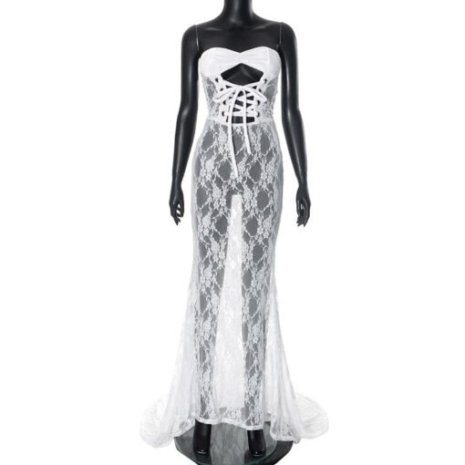 Women's Mesh Lace-up Tube Top Dress - 图片 9
