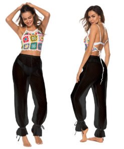 Women's Mesh Jacquard Ankle Banded Pants Slightly Transparent